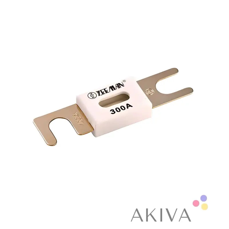 ANL-type electrical fuse with gold-plated terminals, white ceramic body, ANL-fuse 300A 80V