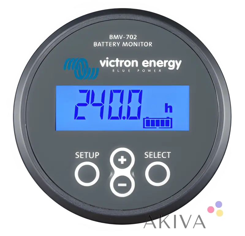 Victron Energy BMV-702 battery monitor featuring blue LCD display and control buttons