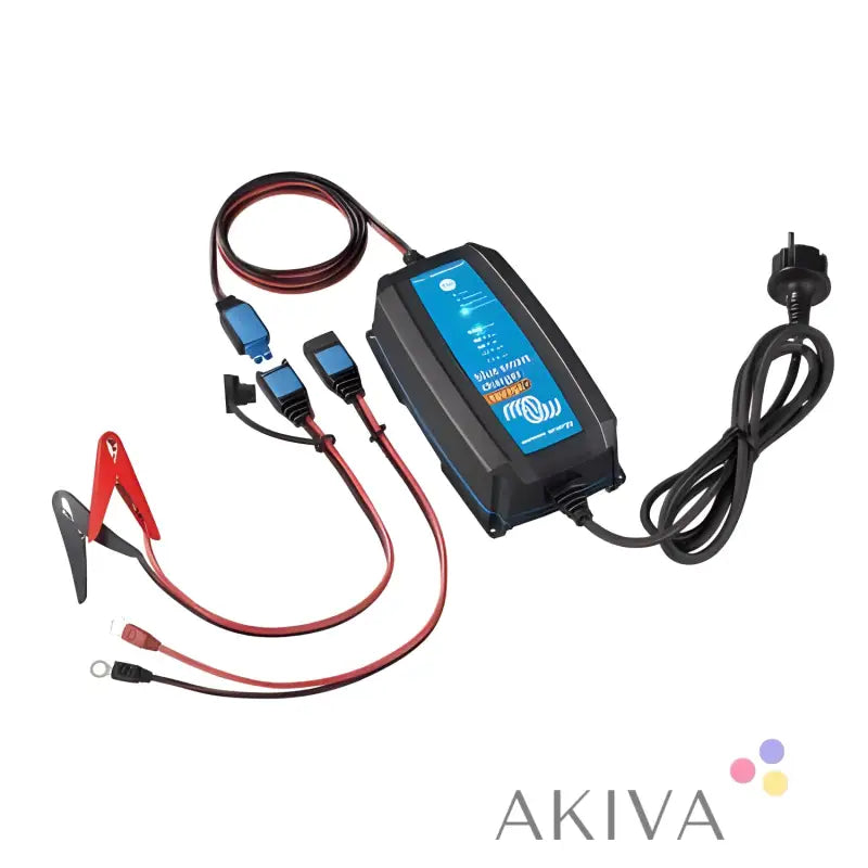 Battery charger with red and black cables and blue display screen, Blue Smart IP65 Charger