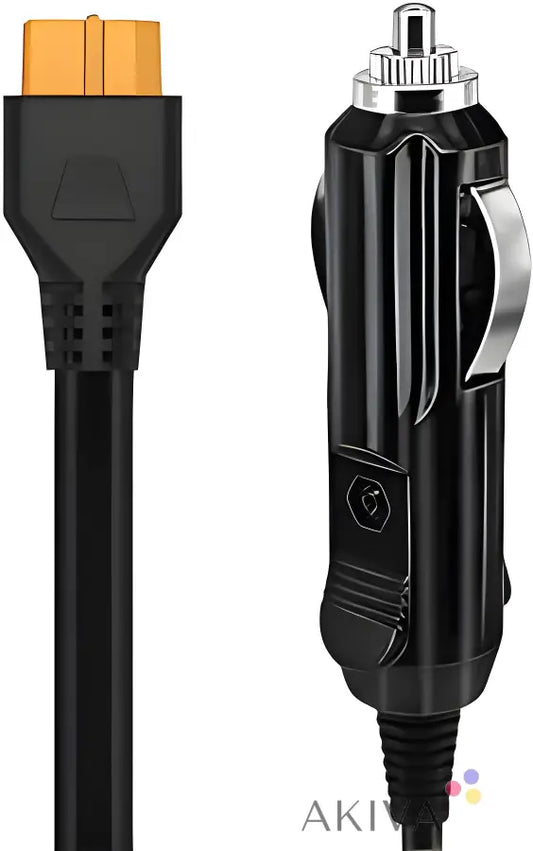 Black EcoFlow Car Charger Adapter with Attached Power Cable for XT60 Connectivity