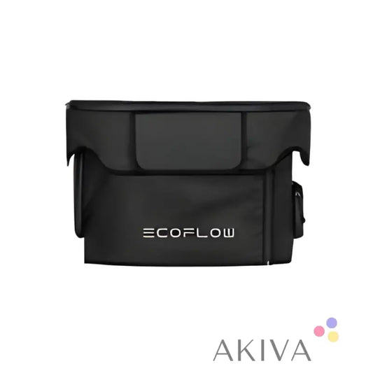 Black EcoFlow power bank displayed with branding in ECOFLOW Delta Max Bag