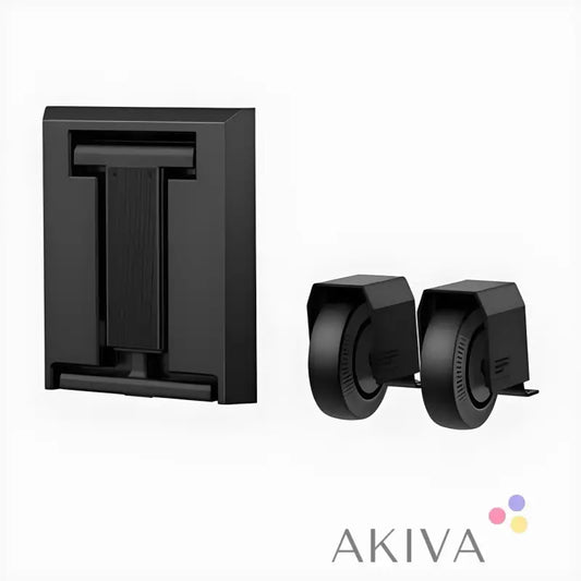 Black tablet or phone stand with detachable wheels for Ecoflow Glacier Wheels