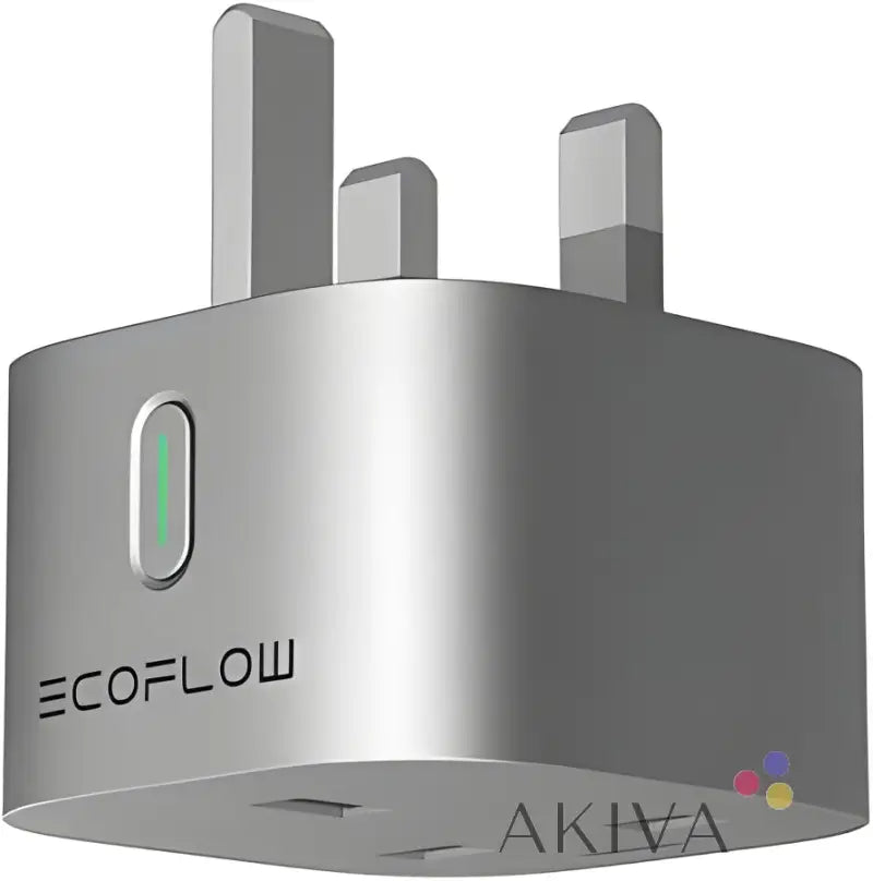 Silver Ecoflow SmartPlug power adapter with UK prongs for off-grid power solutions