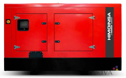 Red and black Himoinsa HFW-125-T5 400V 3-phase generator with 4-pole circuit breaker