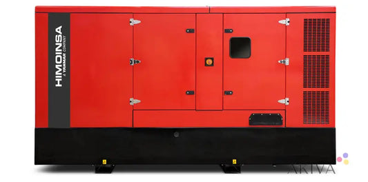 Red Himoinsa HFW-250-T5 S3a generator with black base and ventilation panels, 4-pole circuit breaker