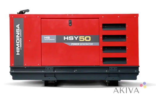 Red Himoinsa HSY50 industrial diesel generator with black base and ventilation slots