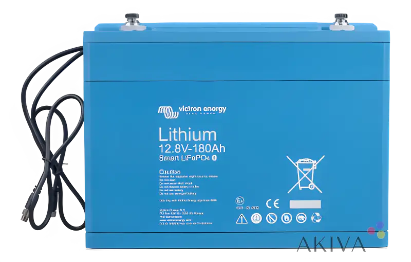 Blue Victron Energy LiFePO4 Battery 12.8V/180Ah Smart with black power cable for off-grid power solutions