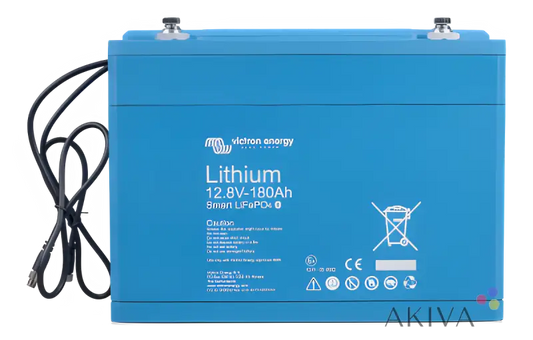 Blue Victron Energy LiFePO4 Battery 12.8V/180Ah Smart with black power cable for off-grid power solutions