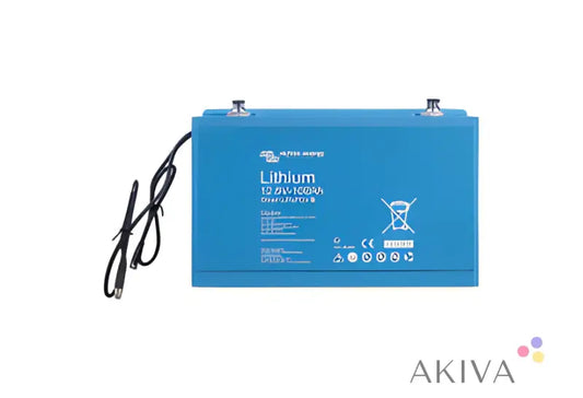 Blue LiFePO4 Battery 12.8V/50Ah Smart with black connection cables for off-grid power solutions