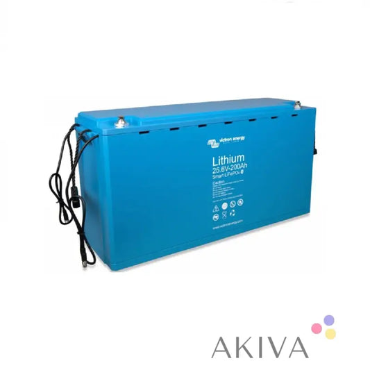 Blue LiFePO4 Battery 25.6V/200Ah Smart-A unit with connecting cables for off-grid power solutions