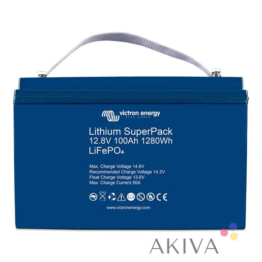 Blue Victron Energy Lithium SuperPack 12.8V 100Ah for high current off-grid power solutions