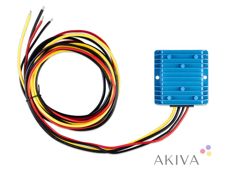 Blue voltage regulator module with wires for Orion IP67 12-20A off-grid power solutions