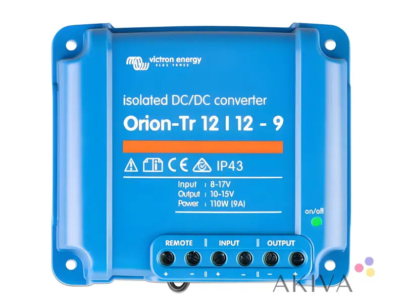 Blue Victron Energy Orion-Tr 12-12-9A isolated DC-DC converter with connection terminals