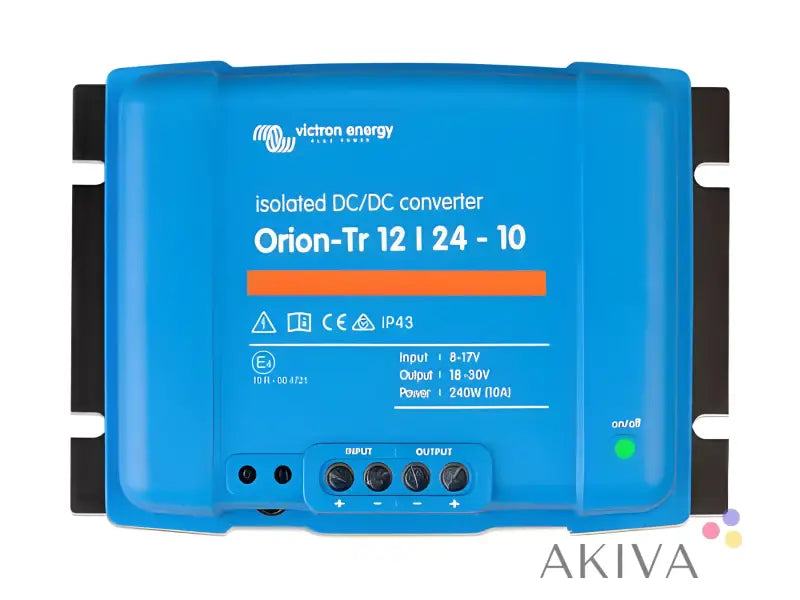 Blue Victron Energy Orion-Tr Isolated DC-DC Converter 24-10A with control buttons and lights