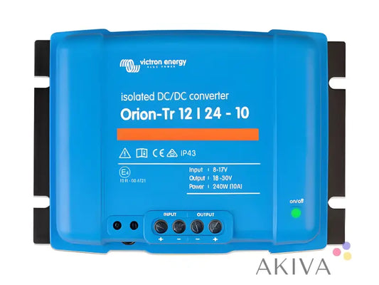 Blue Victron Energy Orion-Tr Isolated DC-DC Converter 24-10A with control buttons and lights