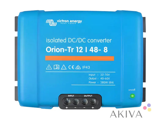 Victron Energy Orion-Tr 12/48-8A isolated DC-DC converter with bright blue casing