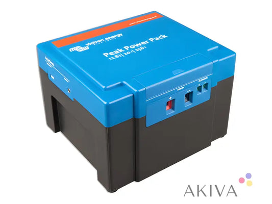 Blue and black Victron Energy Peak Power Pack 12,8V/20Ah battery unit for efficient power