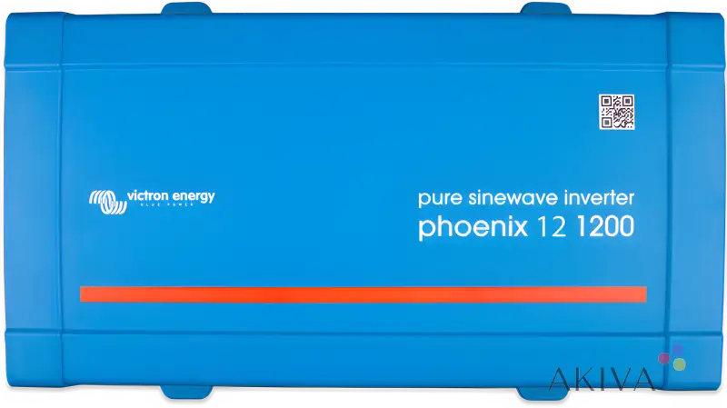 Blue Victron Energy Phoenix Inverter 12/1200 with NEMA 5-15R and orange stripe