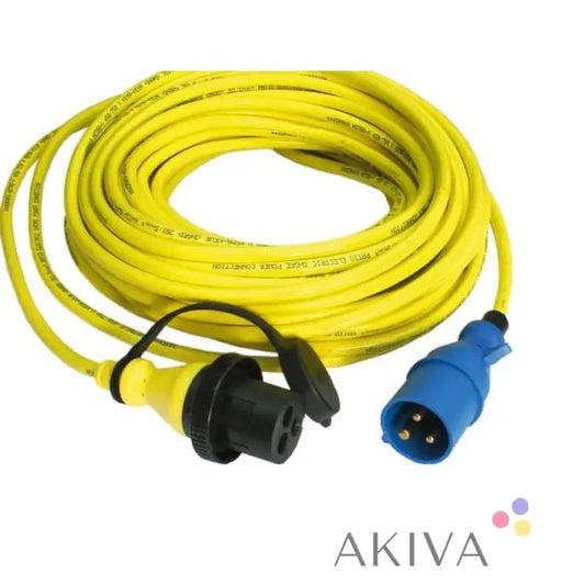 Yellow Shore Power Cord 25m 32A with blue and black connectors for reliable power supply