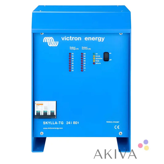 Bright blue Victron Energy Skylla-TG 24/80(1+1) 230V battery charger with LED indicators