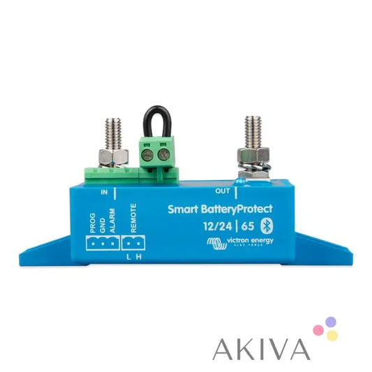 Blue and green Smart BatteryProtect 12/24V-65A device for off-grid power solutions