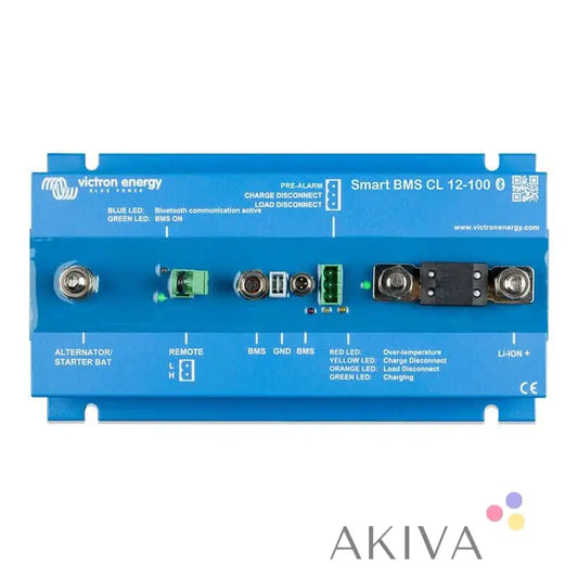 Blue Victron Energy Smart BMS CL 12-100 for off-grid power solutions with connection ports