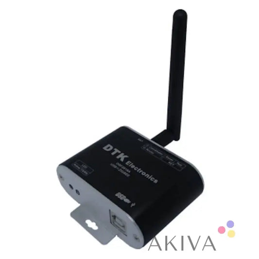 Black wireless USB converter with antenna and mounting bracket for off-grid power solutions